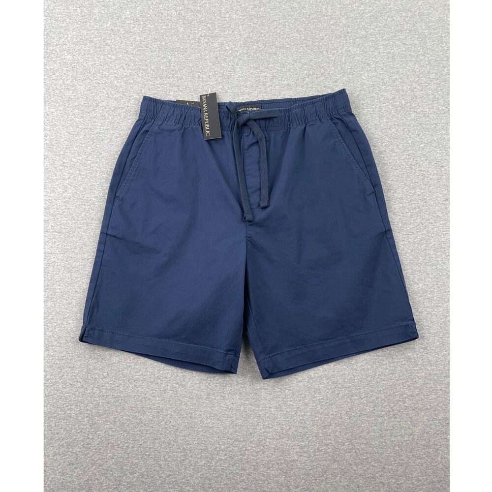 NWT Banana Republic Mens S Pull-On Shorts Navy Blue Stretch Cotton Twill Relaxed